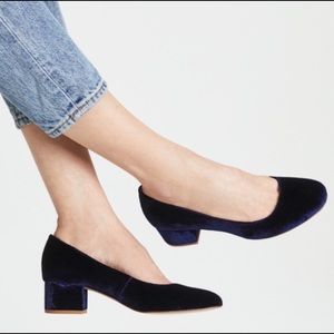 Madewell low block heel blue velvet ballet pumps 8 NIB